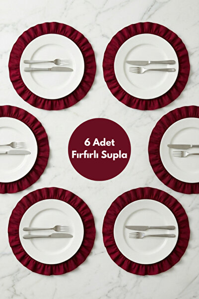 Morlay Set de 6 plăci rotunde pentru serviciu american - lenjerie de bumbac cu volane, 40 cm - culoare roșu