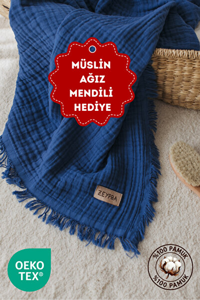 ZEYPBA إنديجو موسلين 4 طبقات موسلين 110x110 سم قطن ناعم / سلسلة جديدة / 110x110 سم