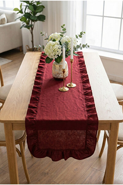 Morlay عداء كتان أحمر كلاريت طبيعي - 40x150 سم