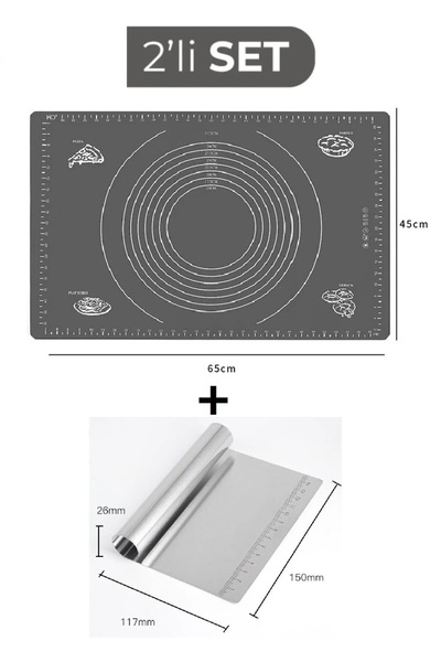 ZUZU MADE Gri Renk Büyük Boy Silikon Hamur Açma Matı 45 Cm X 65 Cm ve Ölçülü ...