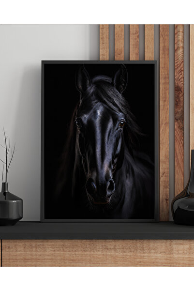 Rosaart Tablo| Ahşap Çerçeveli Tablo| Çerçeveli Poster| Siyah At Portresi , H...