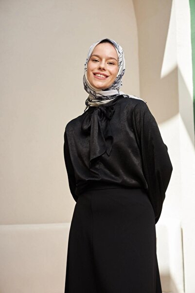 İpekhan Лотос Черно-бял памучен вискозен шал