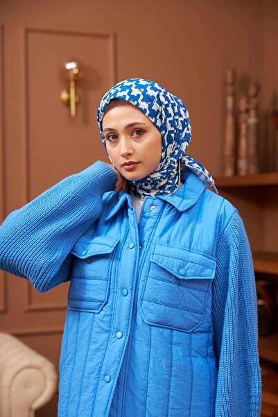 İpekhan Aura Kazayağı Soft Eşarp Mavi Beyaz 1155-09