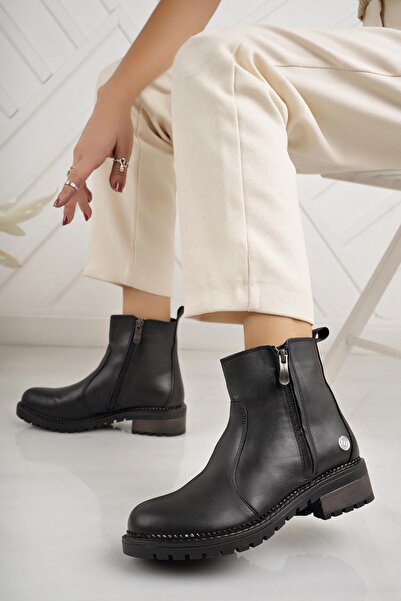 Mammamia D24KB 1775 Чорні жіночі черевики з натуральної шкіри на блискавці