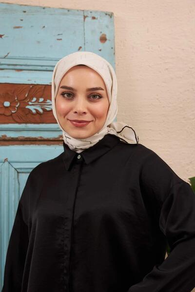 İpekhan Eșarfă albă din viscoză din bumbac - Seria Monogramă Silkhan 1118-07