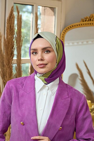 İpekhan Yaz Işıltısı Koleksiyonu Soft Eşarp Yağ Yeşili Mürdüm 1190-06