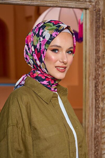 İpekhan Marrakech Koleksiyon Soft Eşarp Koyu Gri Pembe 1200-08