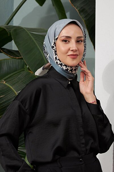 İpekhan Geometric Pattern Series Indigo Cotton Viscose Scarf 1126-04