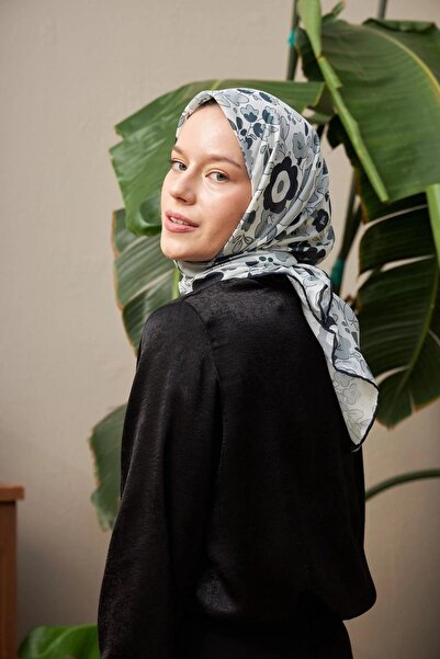 İpekhan Eșarfă neagră din bumbac viscoză narcise