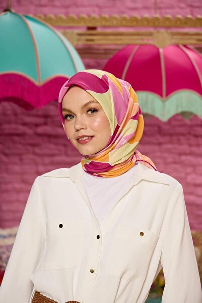 İpekhan Marrakech Koleksiyon Soft Eşarp Koyu Pembe Krem 1198-07