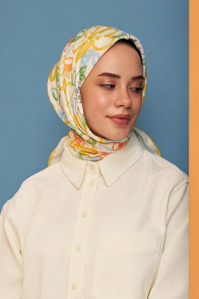 İpekhan Pastel Sarı Pamuk Viskon Eşarp Modeli