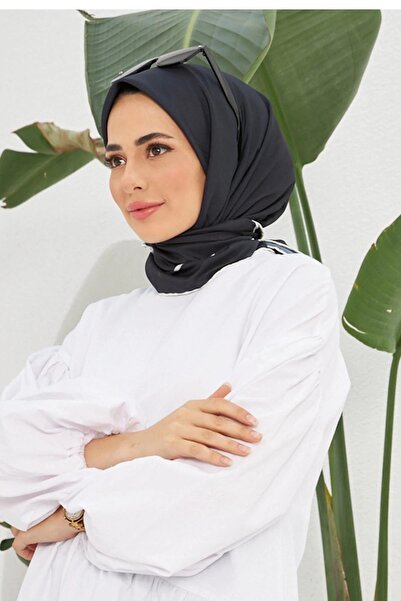 İpekhan Düz Desenli Siyah Pamuk Viskon Eşarp