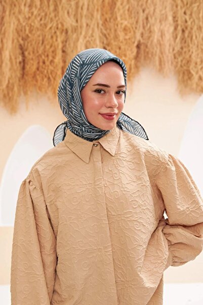 İpekhan İpekhan Çizgi Desen Serisi Antrasit Pamuk Viskon Eşarp 1121-16