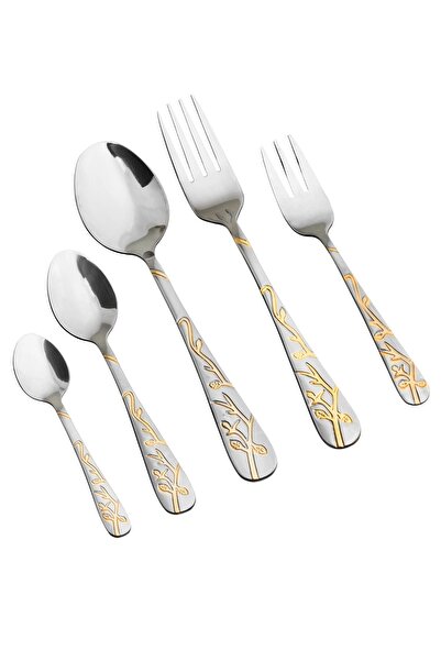 HIC طقم أدوات مائدة من الفولاذ المقاوم للصدأ باللون الفضي مع الذهبي 30 قطعة