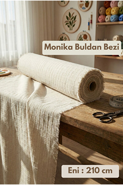 Morlay Monika Ham Kare Desenli Buldan Kumaş - Perde- Masa Örtüsü- Runner - Punch - Otantik Kumaş - 210cm