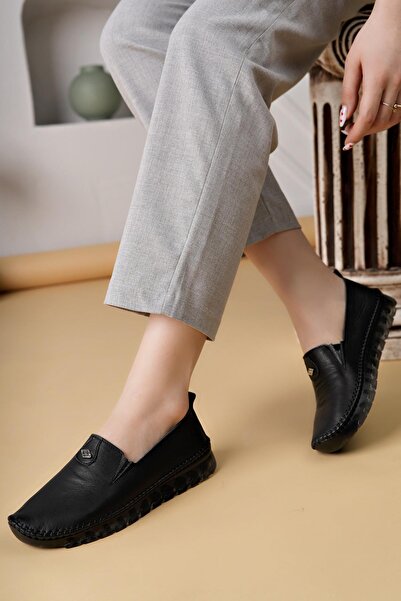 Nesil Shoes Pantofi de damă Knc 14 din piele naturală neagră cu talpă transpa...