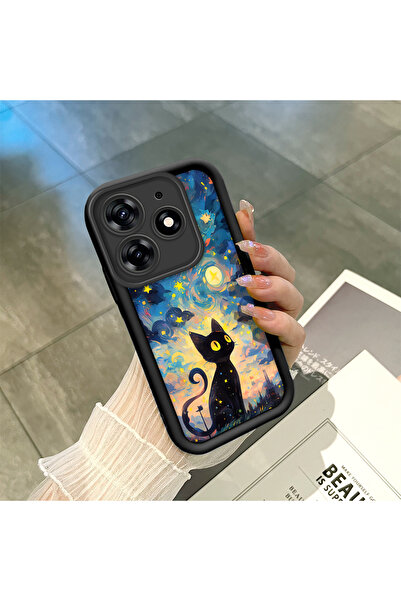 ucuc حافظة هاتف تكنو سبارك 10 برو 4G متوافقة مع السيليكون الأسود بنمط القطط م...