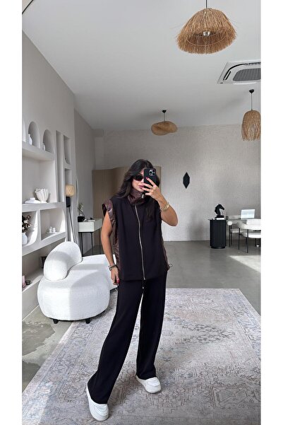 Buket Teke Modal Suit with Brown Parachute Fabric Detail