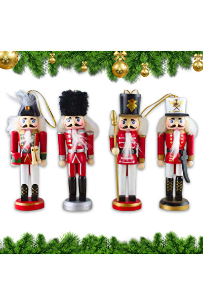 duoguo Figurina spargator de nuci, 13 cm, Lemn, Set 4 figurine, Decoratiune C...