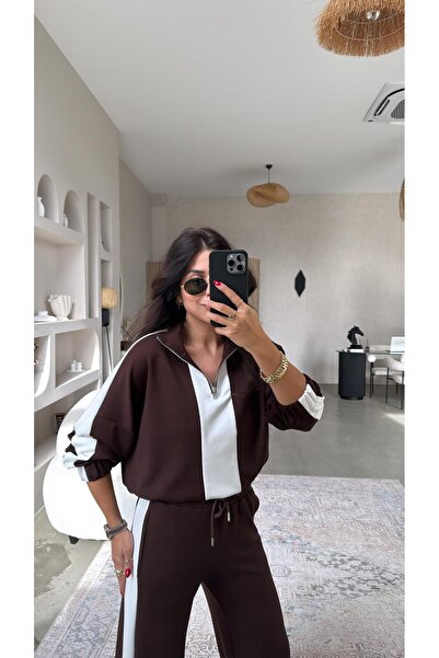 Buket Teke Brown Striped Detail Modal Tracksuit Set