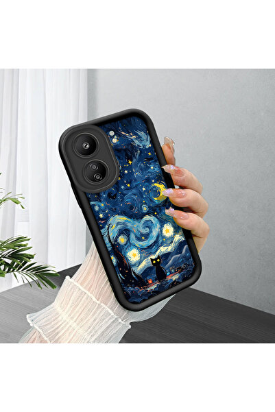 ucuc Xiaomi Poco C65 Uyumlu Siyah Silikon Kedi Desenli Şok Absorbe Edici Tele...