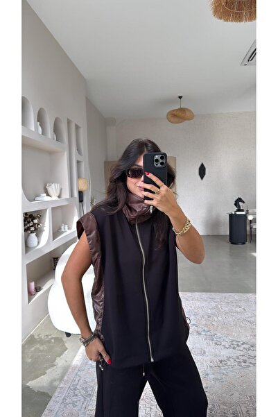 Buket Teke Modal Suit with Brown Parachute Fabric Detail