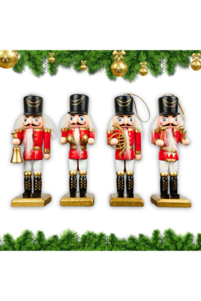 duoguo Figurina spargator de nuci, 13 cm, Lemn, Set 4 figurine, Decoratiune C...