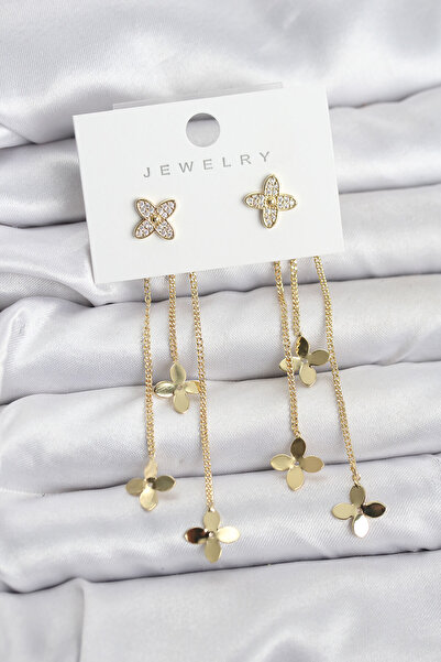 norsary Lotus Model Gold Color Brass Dangle Women's Earrings