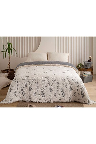 Peshtemalsan 9 KATLI %100 PAMUK MÜSLİN YORGAN YATAK ÖRTÜSÜ MİMOZA ANTRASİT