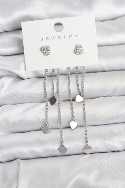 norsary Heart Model Silver Color Brass Dangle Women's Earrings