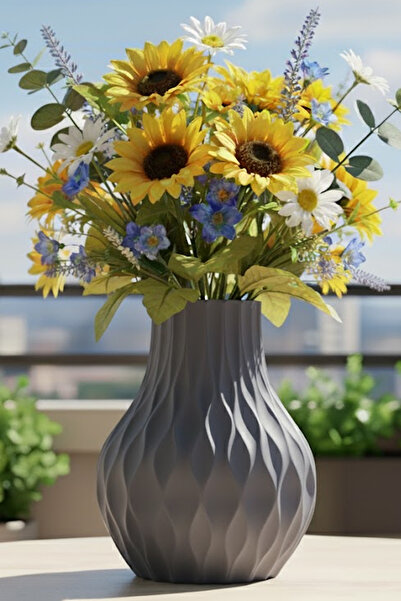 MEK مزهرية بلاستيكية مزخرفة مخططة باللون الرمادي (22×17 سم)