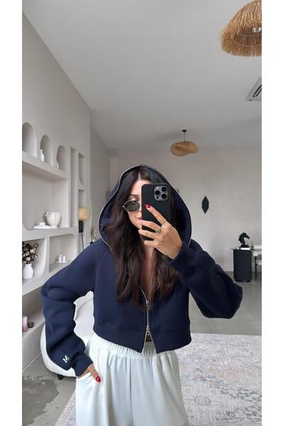 Buket Teke Μπλε ναυτικό με κέντημα με τρεις κλωστές επένδυση fleece Hoodie