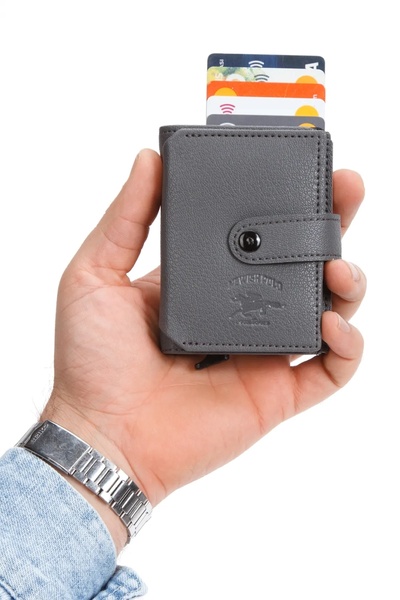 Newish Polo Rfid-Enabled Accordion Card Holder Wallet with Flap Mechanism, Faux Leather