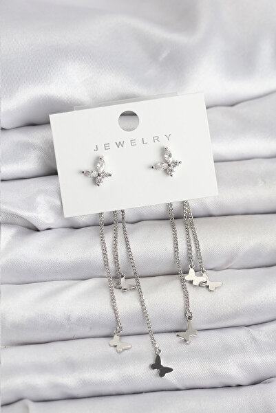 norsary Butterfly Model Silver Color Brass Dangle Women's Earrings