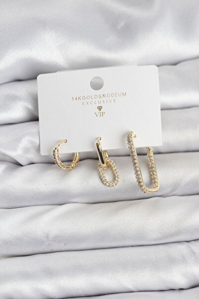 norsary Gold Color Zircon Stone 3-Piece Women's Earring Set