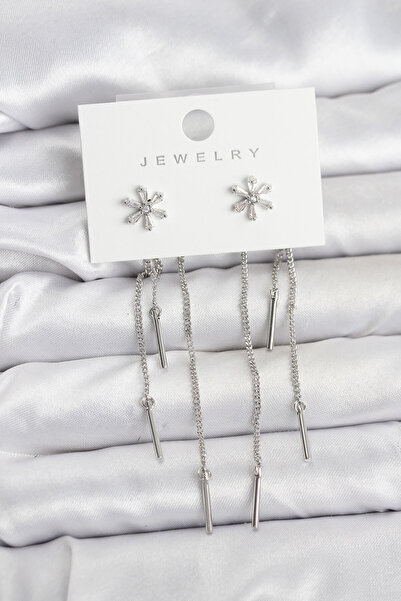 norsary Flower Model Silver Brass Dangle Women's Earrings