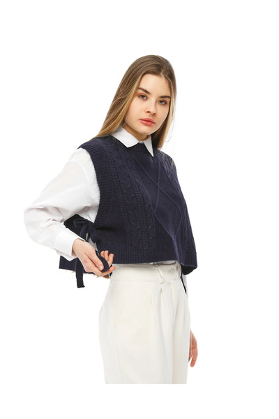 bmd Women's Adjustable Patterned Side Tie Knitwear Sweater