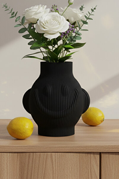 MEK مزهرية بلاستيكية مزخرفة بتصميم وجه مبتسم باللون الأسود (18×19 سم)