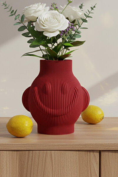 MEK مزهرية بلاستيكية مزخرفة بتصميم وجه مبتسم باللون الأحمر (18×19 سم)