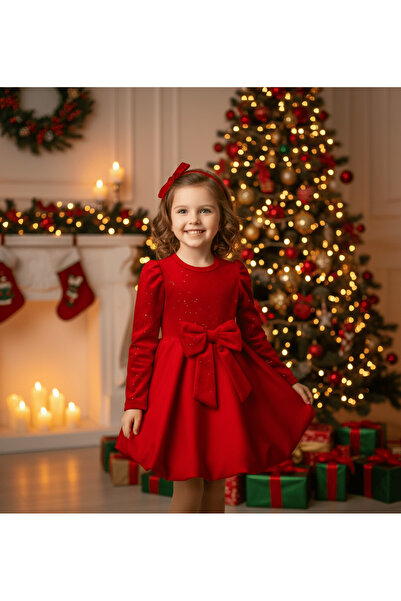KidsMagazin Rochie roșie din catifea cu fustă amplă