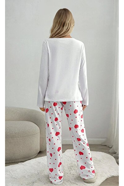 CARLA MARA White Red Heart Patterned Women's Pajama Set