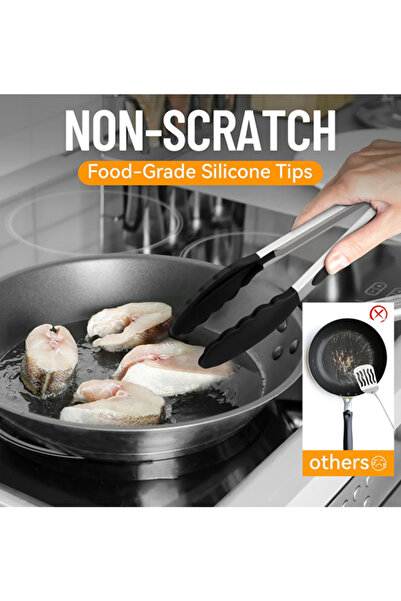 Lucky Tree Silicone Tongs for Cooking Professional Stainless Steel Cooking Tongs Heat-Resistant