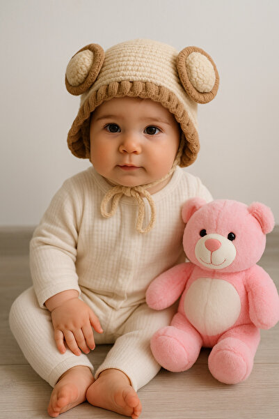 greenmoss Dış Kısmı Örme İç Kısmı %100 Pamuk Bebek Bere