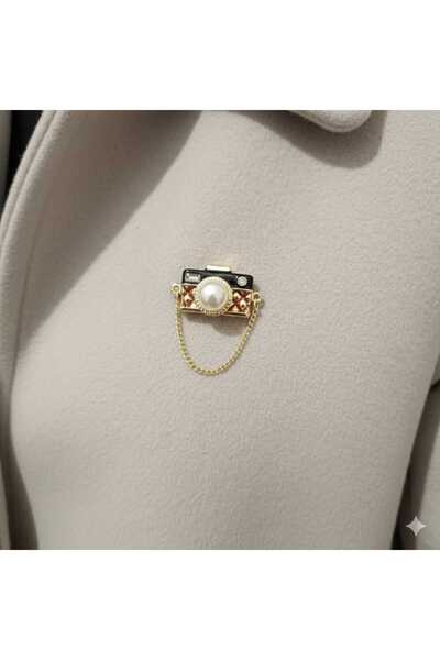 Daily Bazaar İnci Detaylı Mini Kamera Broş
