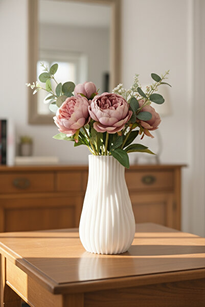 MEK مزهرية بلاستيكية حديثة ذات ملمس متموج باللون الأبيض (23×13 سم)