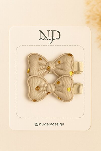 Nuviera Design Bej Kalpli Fiyonk Saç Klipsi – 2’li Set