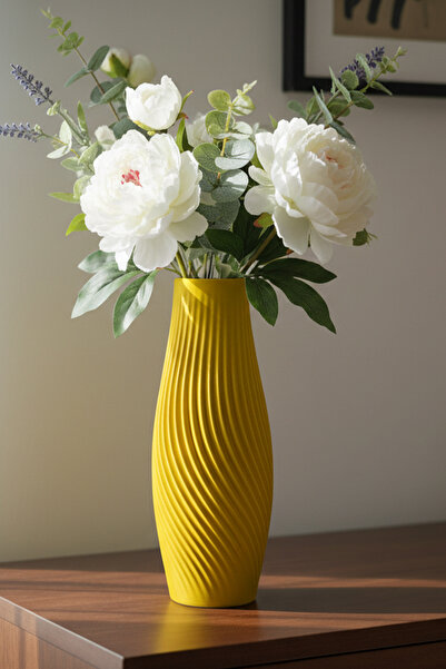 MEK مزهرية بلاستيكية مزخرفة أنيقة باللون الأصفر (22 × 8 سم)