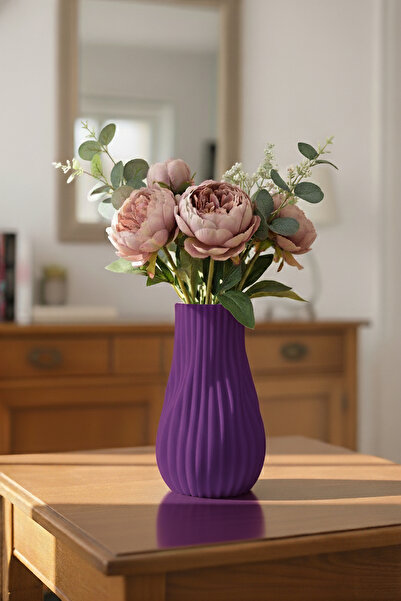 MEK Μοντέρνο διακοσμητικό πλαστικό βάζο με κυρτή γραμμή με υφή μωβ (23x13cm)