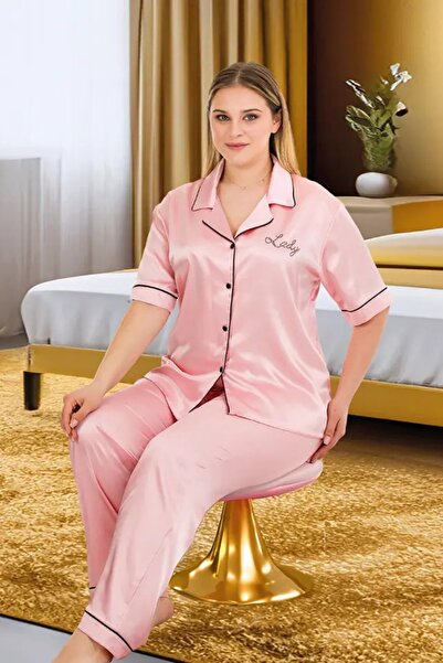 lidofya Button-up satin plus size pajama set