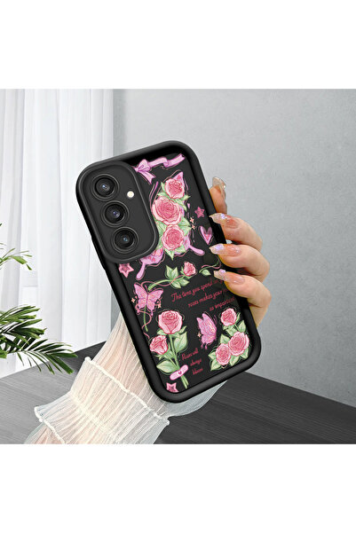 ucuc حافظة هاتف أنيقة من السيليكون الأسود بنمط الوردة والفراشة متوافقة مع هات...